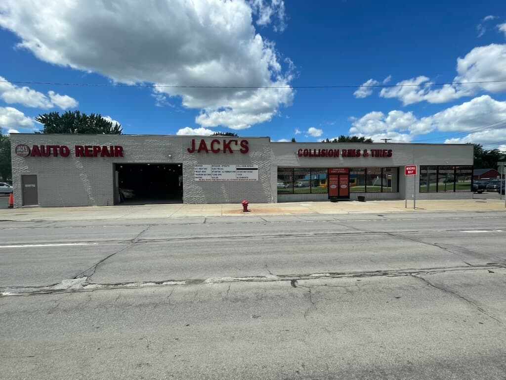 Jack's Auto Repair storefront on Fort Street at golden hour — Lincoln Park, MI